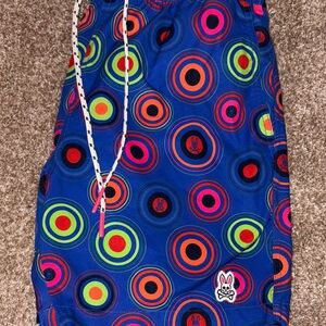 Psycho Bunny Men's Royal Blue Swim Trunks with Neon Target Print